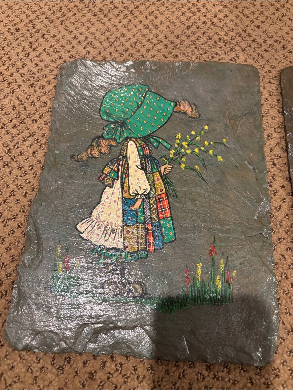 Vintage handmade painted artwork on slate wall hangings